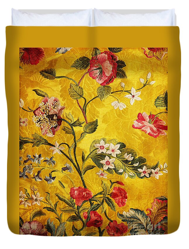 Jacobean Duvet Cover featuring the photograph 17th Century Embroidery on Silk Brocade by Brenda Kean