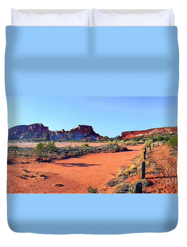 Rainbow Valley Outback Landscape Central Australia Australian Northern Territory Panorama Panoramic Clay Pan Dry Arid Duvet Cover featuring the photograph Rainbow Valley #19 by Bill Robinson
