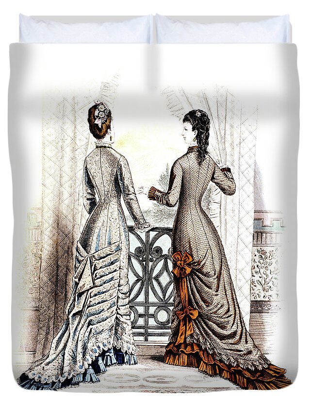 Vertical Duvet Cover featuring the painting 1800s 1870s Fashion Plate Summer by Vintage Images