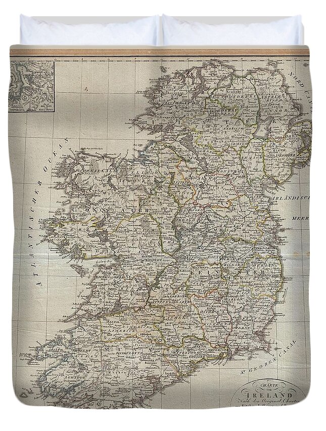 An Uncommon Map Of Ireland Dating To 1804. Though Published By The German Geographical Institute Duvet Cover featuring the photograph 1804 Jeffreys and Kitchin Map of Ireland by Paul Fearn