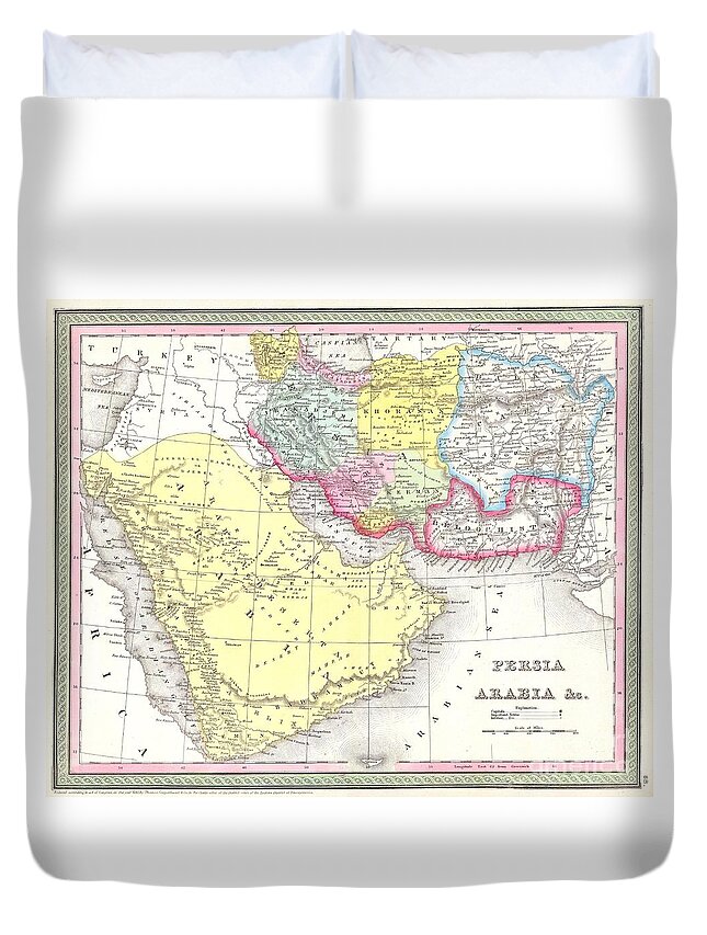 This Beautiful Hand Colored Map Is A Lithographic Engraving Of Persian And Arabia Duvet Cover featuring the photograph 1850 Mitchell Map of Persia Arabia and Afghanistan by Paul Fearn