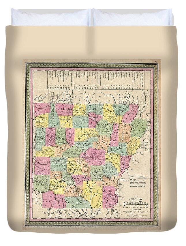  Duvet Cover featuring the photograph 1853 Mitchell Map of Arkansas by Paul Fearn