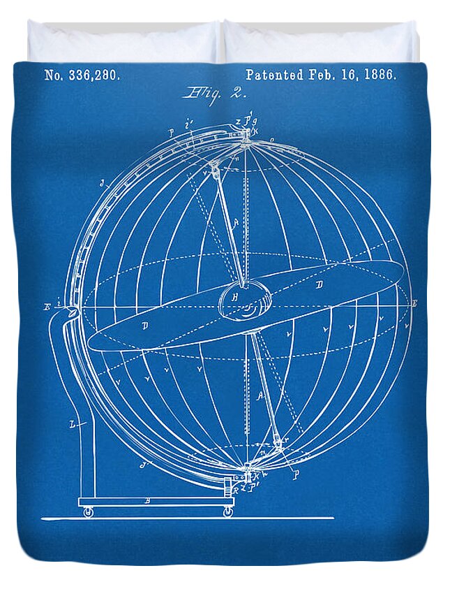 Globe Duvet Cover featuring the digital art 1886 Terrestro Sidereal Globe Patent 2 Artwork - Blueprint by Nikki Marie Smith