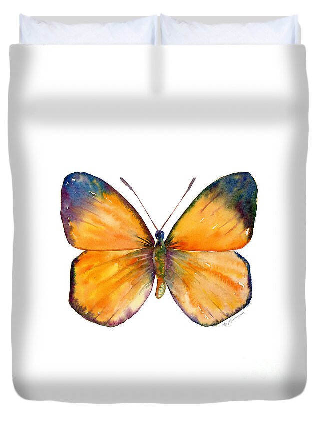 Delias Duvet Cover featuring the painting 19 Delias Aruna Butterfly by Amy Kirkpatrick