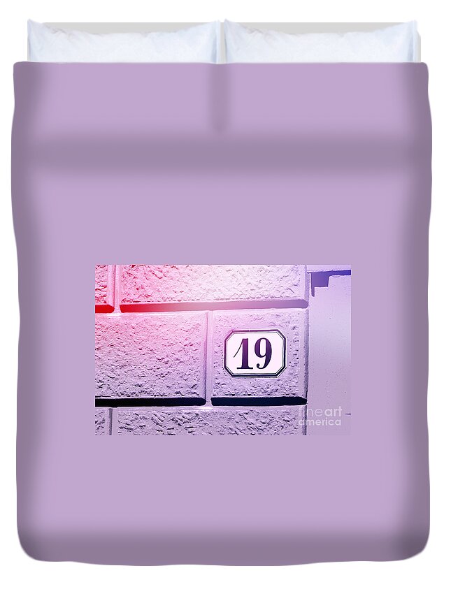 Nineteen Duvet Cover featuring the photograph 19 on Lavender Wall by Valerie Reeves