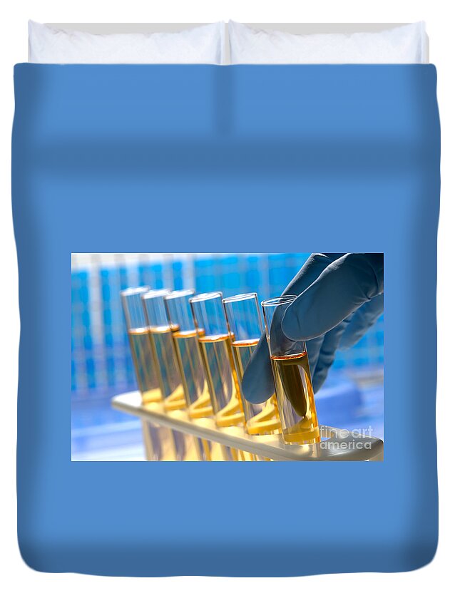 Test Duvet Cover featuring the photograph Laboratory Test Tubes in Science Research Lab #19 by Science Research Lab