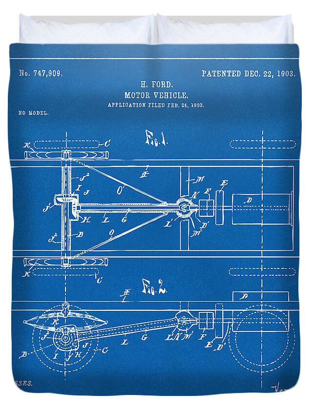 Henry Ford Duvet Cover featuring the digital art 1903 Henry Ford Model T Patent Blueprint by Nikki Marie Smith