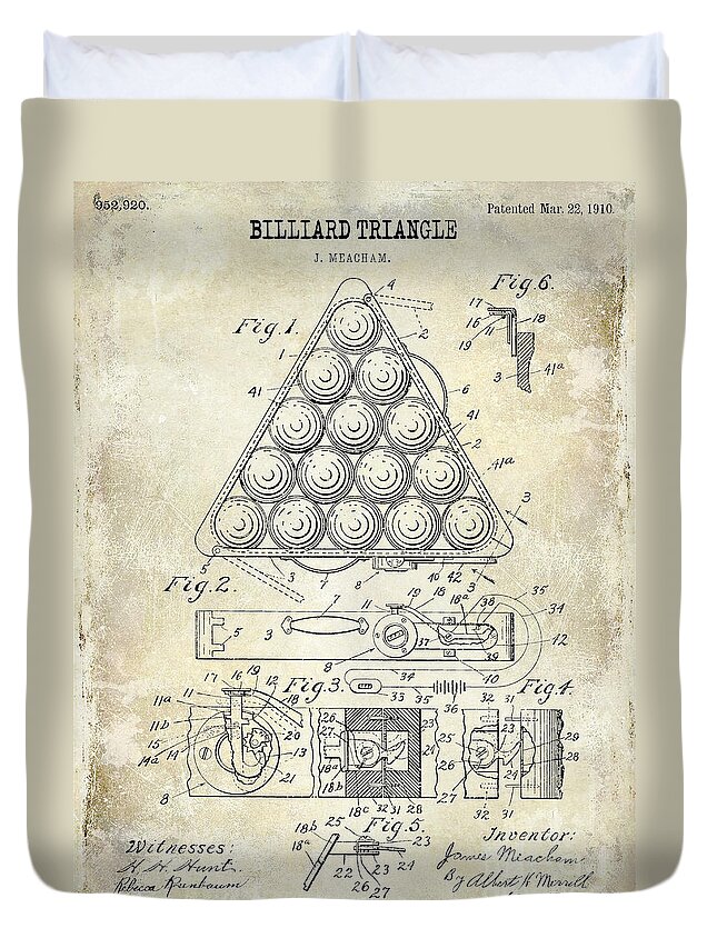 Billiard Triangle Duvet Cover featuring the photograph 1910 Billiard Triangle Patent Drawing by Jon Neidert