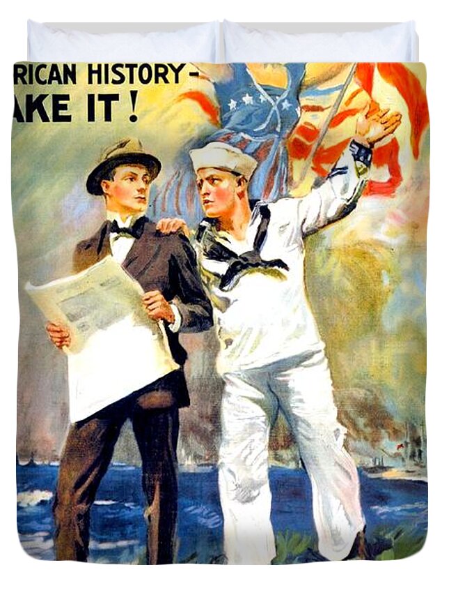 1917 Duvet Cover featuring the digital art 1917 - United States Navy Recruiting Poster - World War One - Color by John Madison