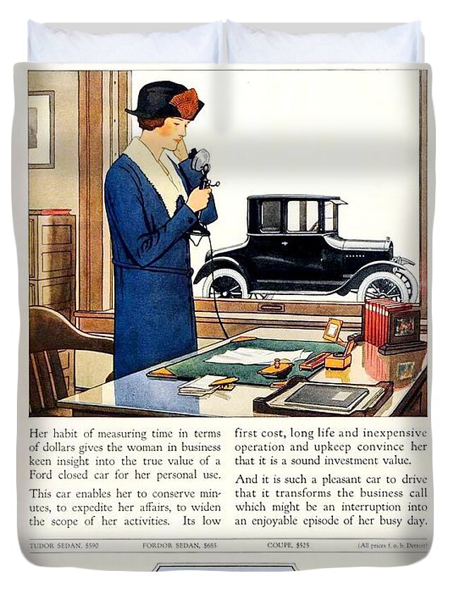 1931 Duvet Cover featuring the digital art 1924 - Ford Tudor Sedan Automobile Advertisement - Color by John Madison