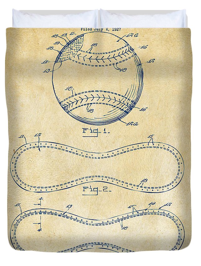 Baseball Duvet Cover featuring the digital art 1928 Baseball Patent Artwork Vintage by Nikki Marie Smith