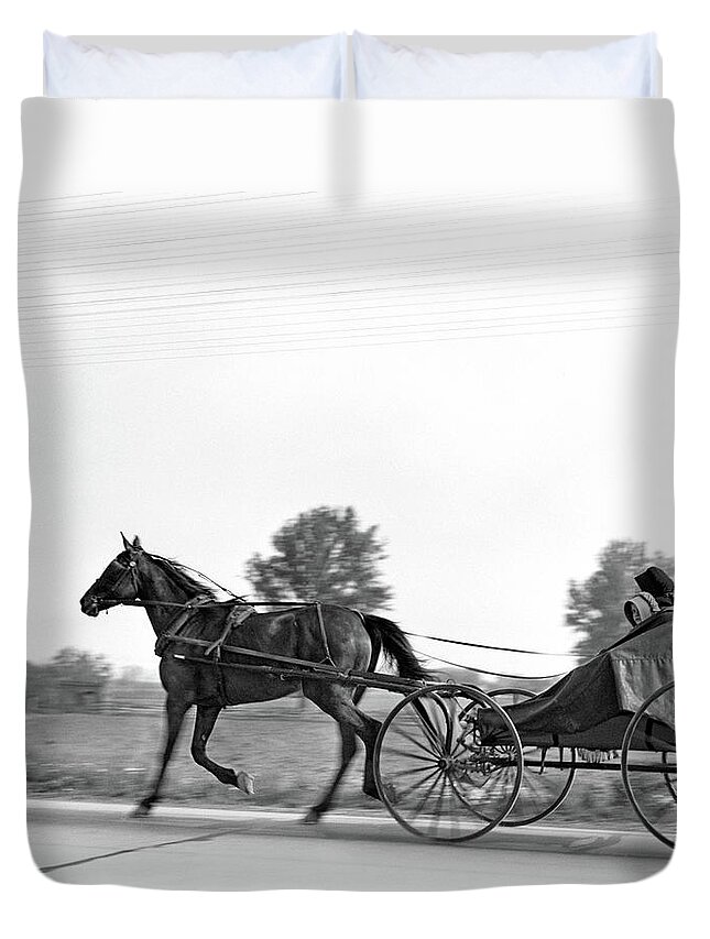 Photography Duvet Cover featuring the photograph 1930s Amish Woman And Child Riding by Animal Images