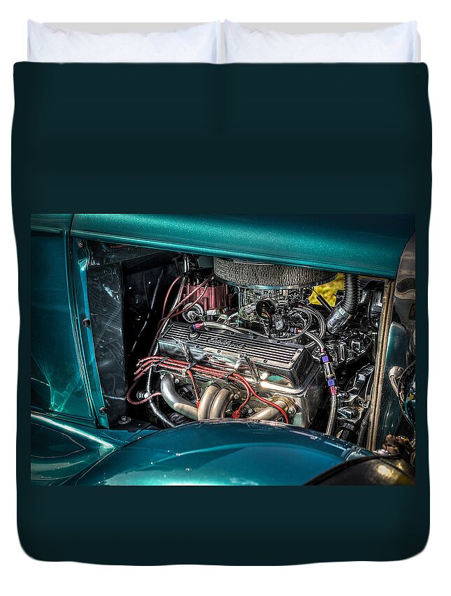 1931 Ford 5 Window Coupe Engine Duvet Cover featuring the photograph 1931 Ford 5 Window Coupe Engine by David Morefield