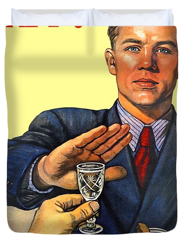1935 Duvet Cover featuring the digital art 1935 - Soviet Union Anti Alcohol Propaganda Poster - Color by John Madison