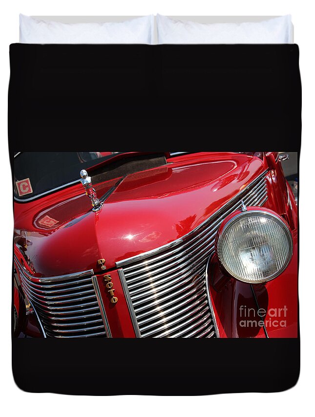 1937 Duvet Cover featuring the photograph 1937 DeSoto Front Grill and Head Light 7285 by Gary Gingrich Galleries