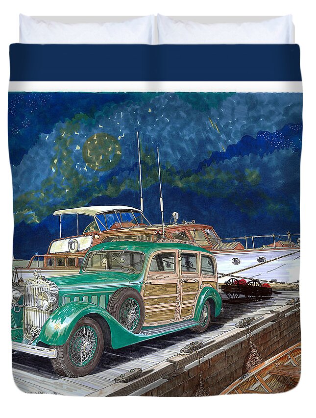 1934 Hispano Suiza Shooting Brake Duvet Cover featuring the painting Varnished Thunder by Jack Pumphrey