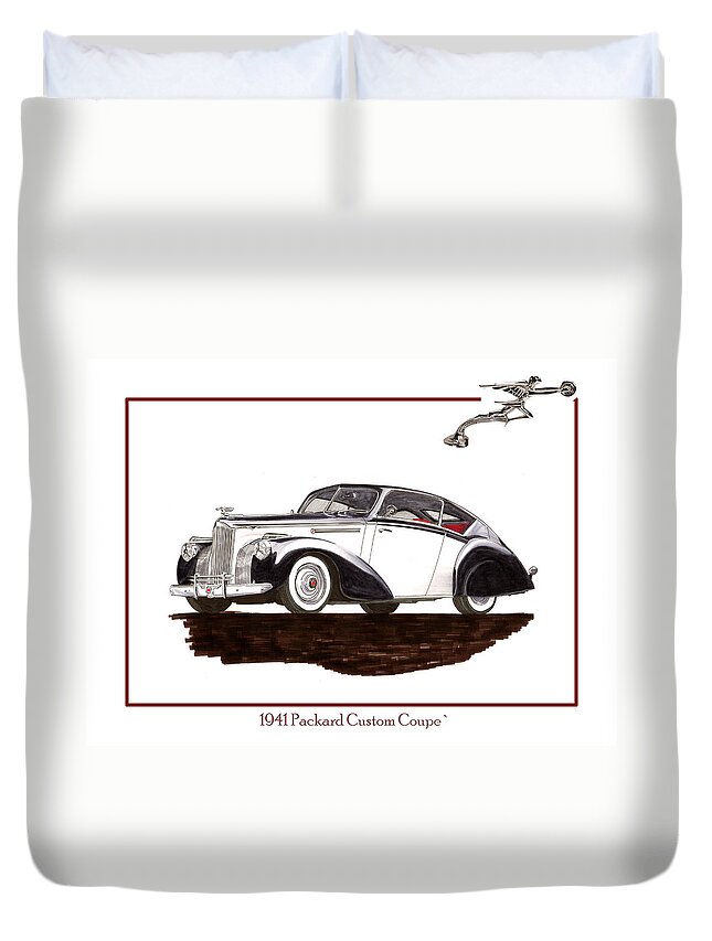 Classic Automotive Art By Jack Pumphrey Of The 1941 Norman's Garage Packard Custom Coupe-shoot Duvet Cover featuring the painting Packard Custom Coupe 120 by Jack Pumphrey