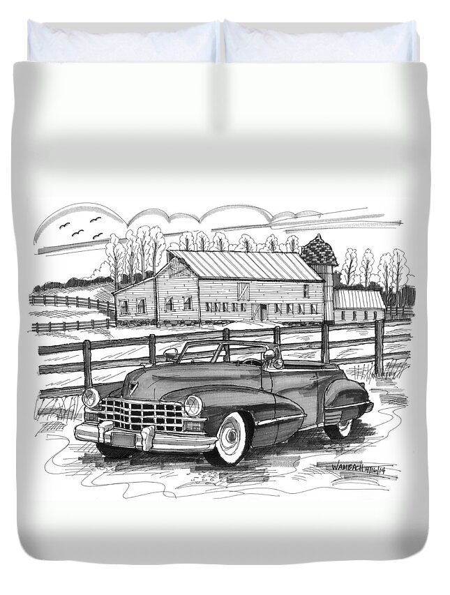 1947 Cadillac Model 52 Duvet Cover featuring the drawing 1947 Cadillac Model 52 by Richard Wambach
