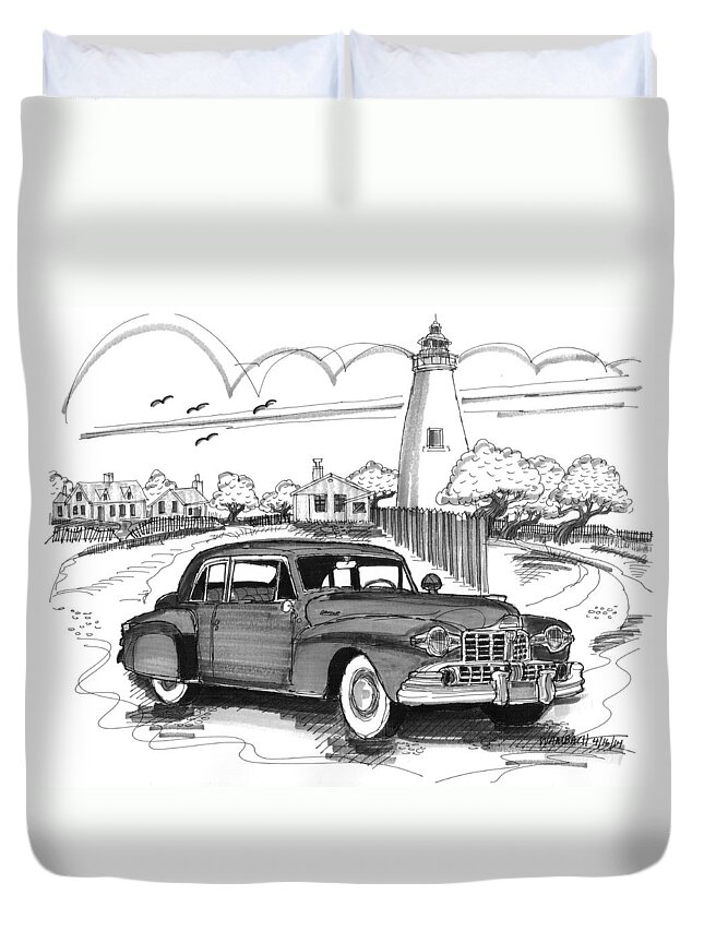 1948 Lincoln Continental Duvet Cover featuring the drawing 1948 Lincoln Continental by Richard Wambach
