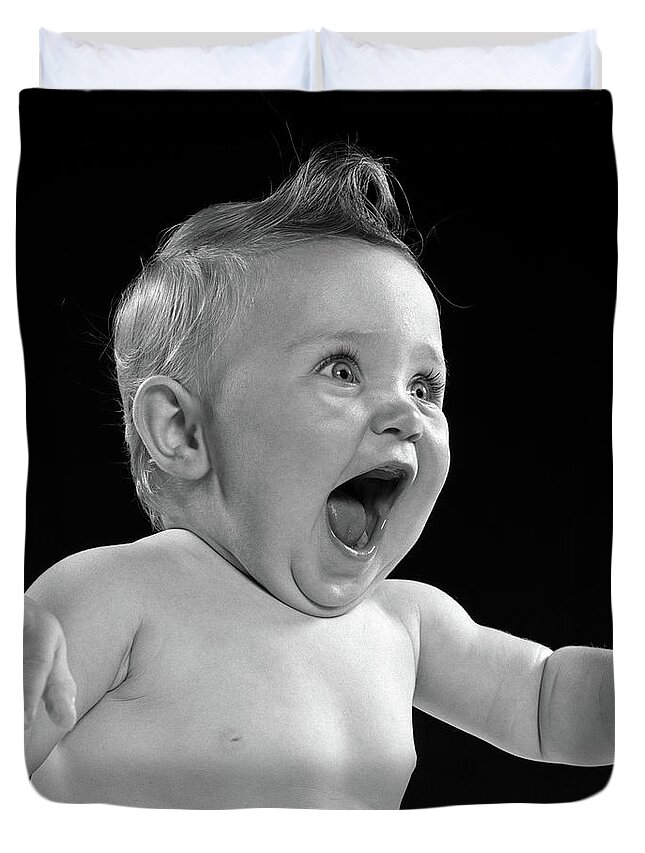 Photography Duvet Cover featuring the photograph 1950s Happy Baby Head Laughing by Vintage Images