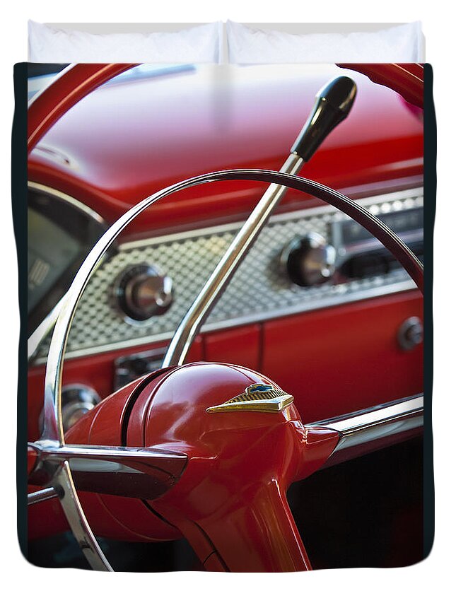 Car Duvet Cover featuring the photograph 1955 Chevrolet Belair Nomad Steering Wheel by Jill Reger