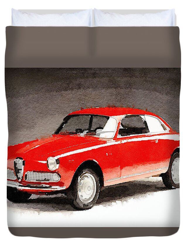 Alfa Romeo Duvet Cover featuring the painting 1958 Alfa Romeo Giulietta Sprint Watercolor by Naxart Studio