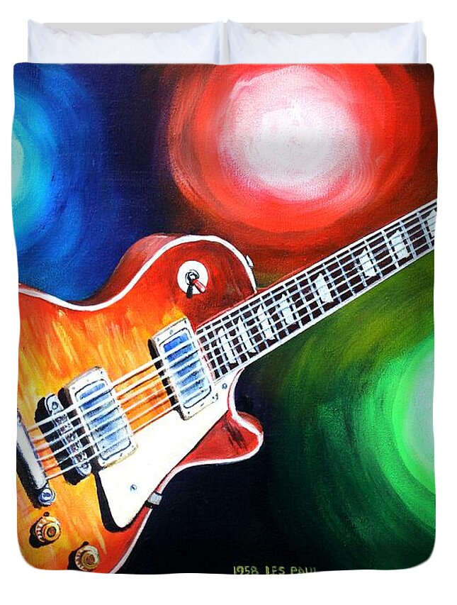 Guitar Duvet Cover featuring the painting 1958 Gibson Les Paul by Karl Wagner