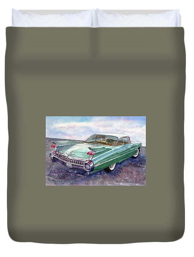 1959 Cadillac Duvet Cover featuring the painting 1959 Cadillac Cruising by Anna Ruzsan
