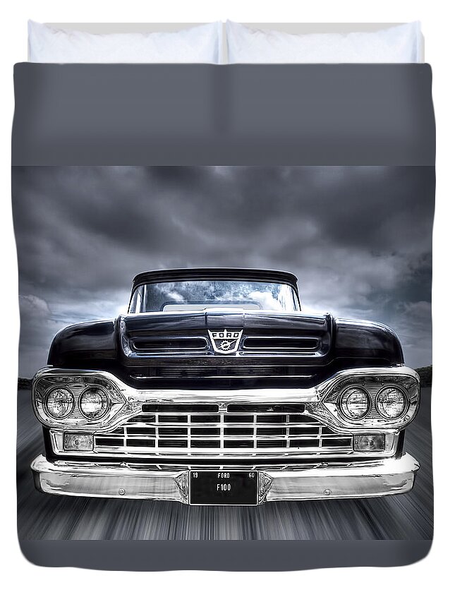 Ford F100 Duvet Cover featuring the photograph 1960 Ford F100 Pick Up Head On by Gill Billington