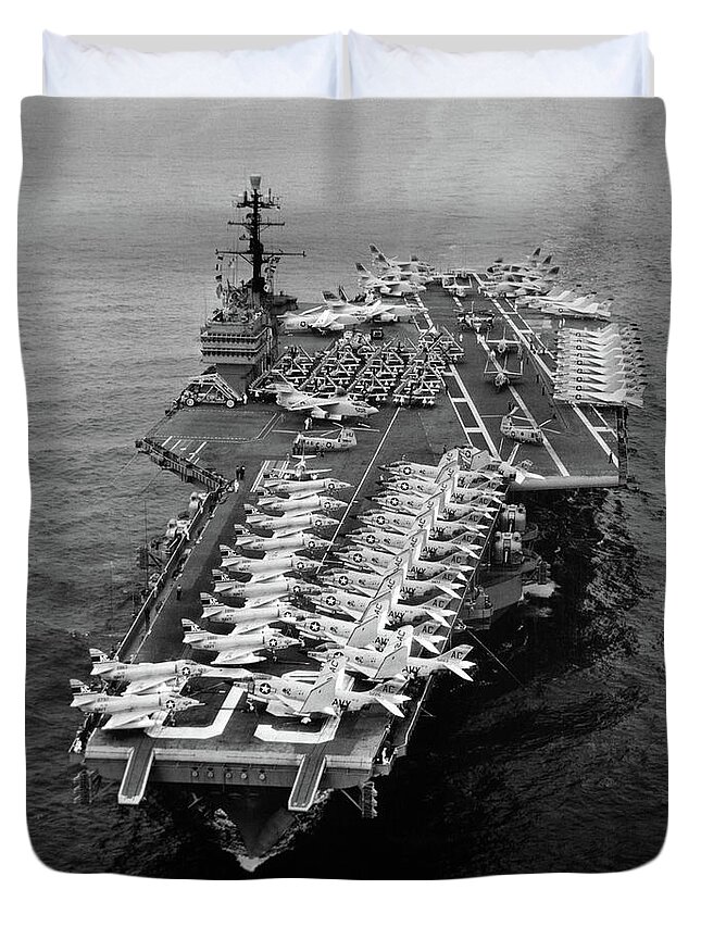 Photography Duvet Cover featuring the photograph 1960s Aerial Of Uss Saratoga Aircraft by Vintage Images