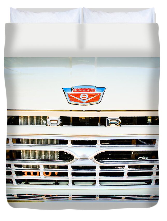 1966 Ford F100 Grille Emblem Duvet Cover featuring the photograph 1966 Ford F100 Pickup Truck Grille Emblem by Jill Reger