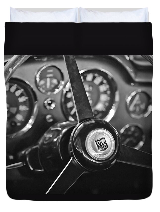 1968 Aston Martin Steering Wheel Emblem Duvet Cover featuring the photograph 1968 Aston Martin Steering Wheel Emblem by Jill Reger