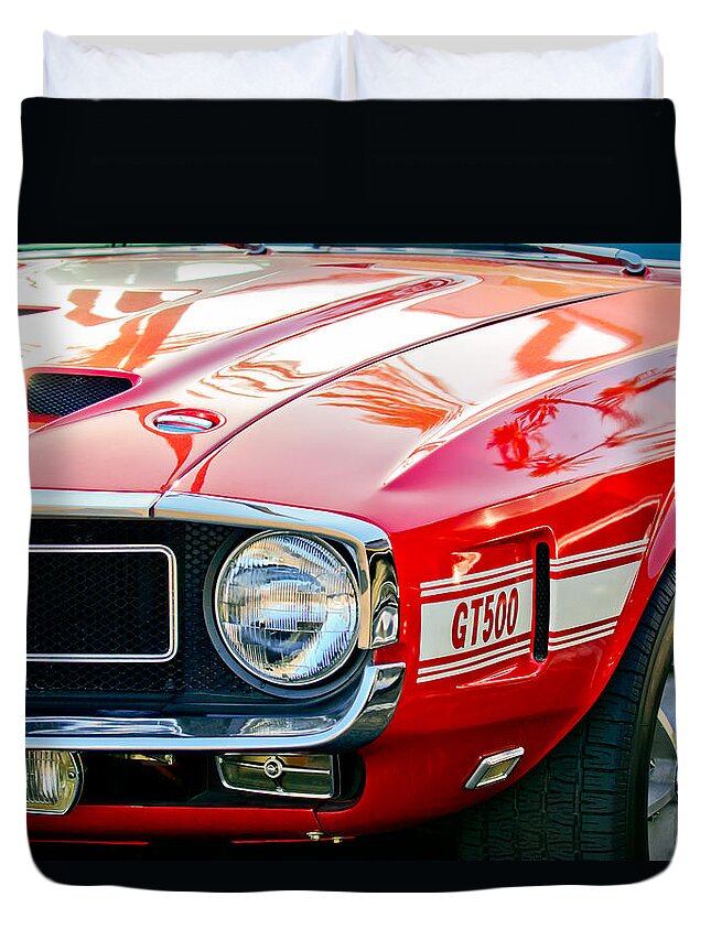 1969 Shelby Cobra Gt500 Front End - Grille Emblem Duvet Cover featuring the photograph 1969 Shelby Cobra GT500 Front End - Grille Emblem by Jill Reger