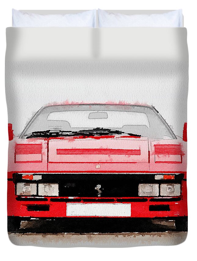Ferrari 288 Gto Duvet Cover featuring the painting 1980 Ferrari 288 GTO Front Watercolor by Naxart Studio