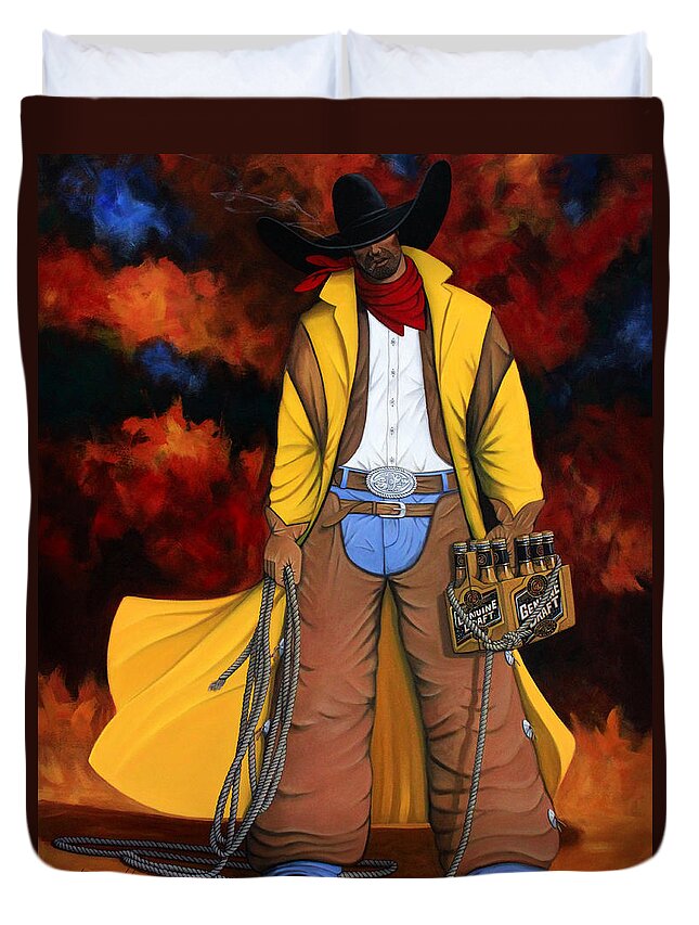 Cowboy Beer Duvet Cover featuring the painting 10 Pac by Lance Headlee