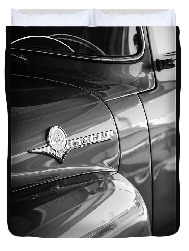 1956 Ford F-100 Truck Emblem Duvet Cover featuring the photograph 1956 Ford F-100 Truck Emblem #2 by Jill Reger