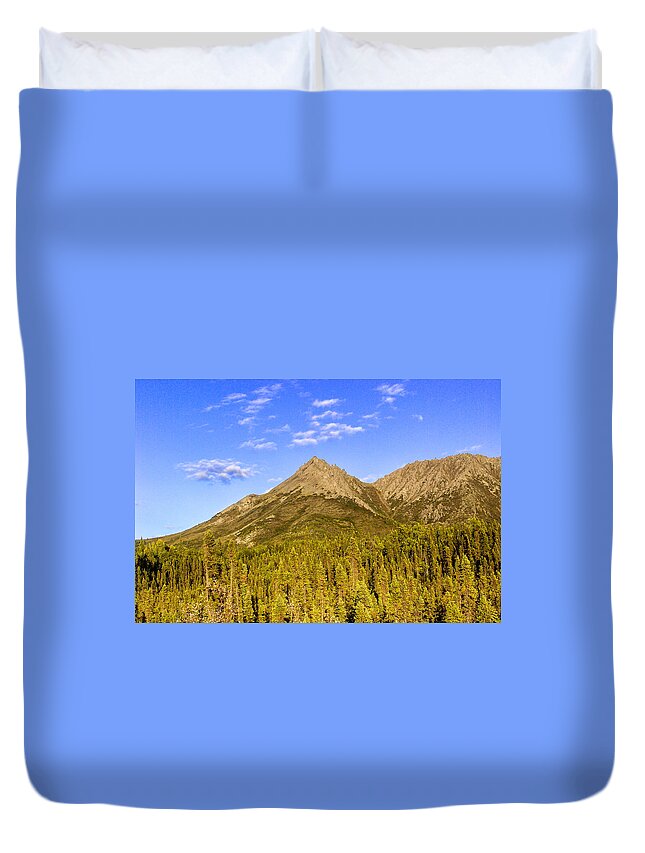 Trees Duvet Cover featuring the photograph Alaska Mountains by Chad Dutson