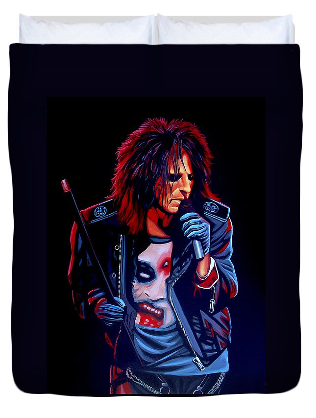 Alice Cooper Duvet Cover featuring the painting Alice Cooper by Paul Meijering