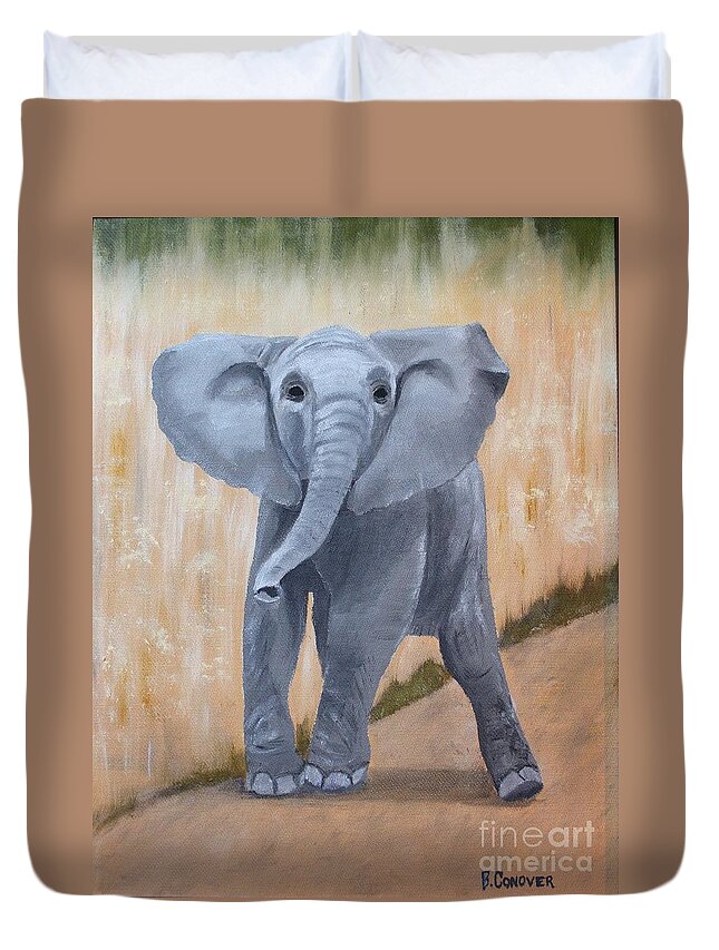Baby Elephant Duvet Cover featuring the painting Baby Elephant by Bev Conover