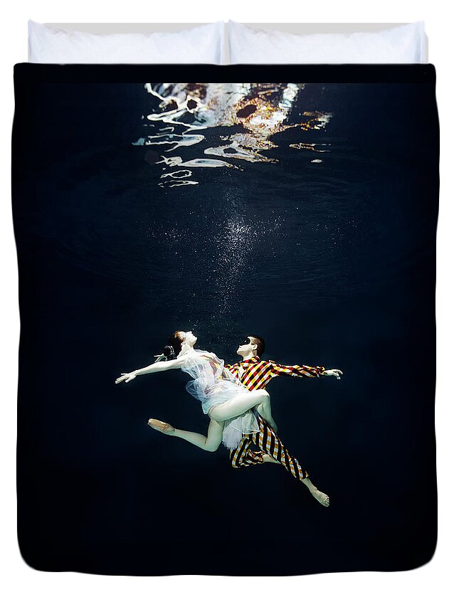 Ballet Dancer Duvet Cover featuring the photograph 2 Ballet Dancers Underwater by Henrik Sorensen