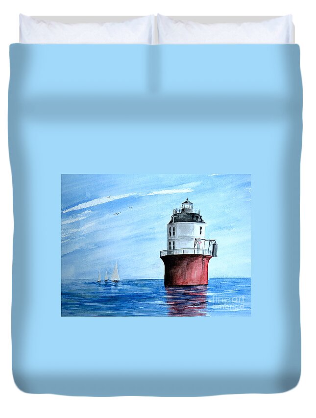 Baltimore Lighthouse Duvet Cover featuring the painting Baltimore Lighthouse #2 by Nancy Patterson