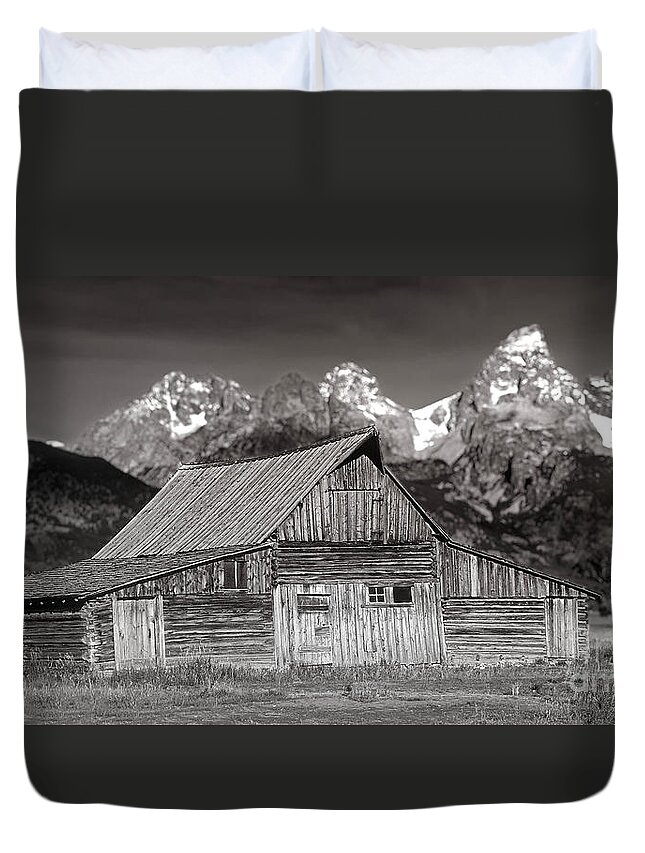 Barrn Duvet Cover featuring the photograph Barn and Tetons #2 by Jerry Fornarotto