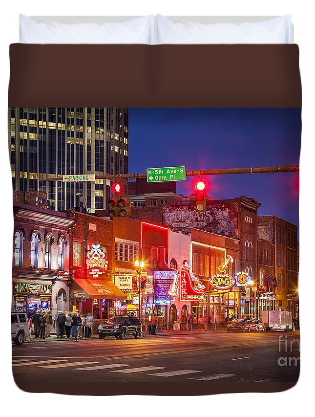 Nashville Duvet Cover featuring the photograph Broadway Street Nashville Tennessee by Brian Jannsen