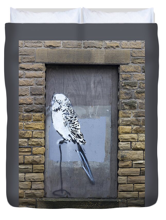 Grunge Duvet Cover featuring the photograph Budgie graffiti #2 by Chris Smith