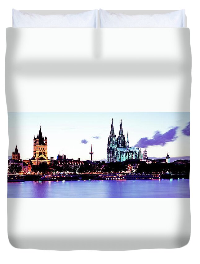 Panoramic Duvet Cover featuring the photograph Cathedral And Rhine River by Murat Taner