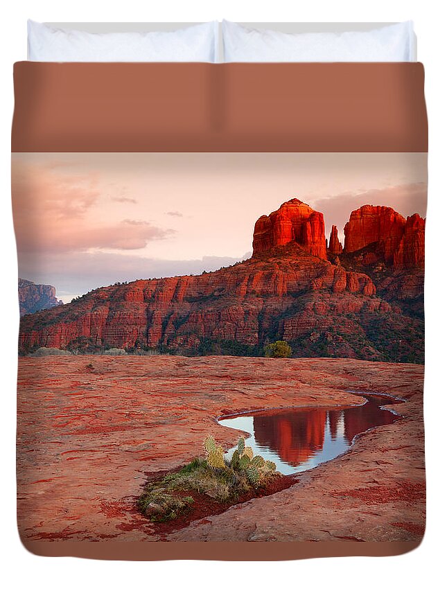 Rock Duvet Cover featuring the photograph Cathedral Rock Reflection #3 by Alexey Stiop