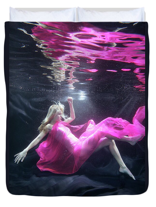 Tranquility Duvet Cover featuring the photograph Caucasian Woman In Dress Swimming Under #2 by Ming H2 Wu