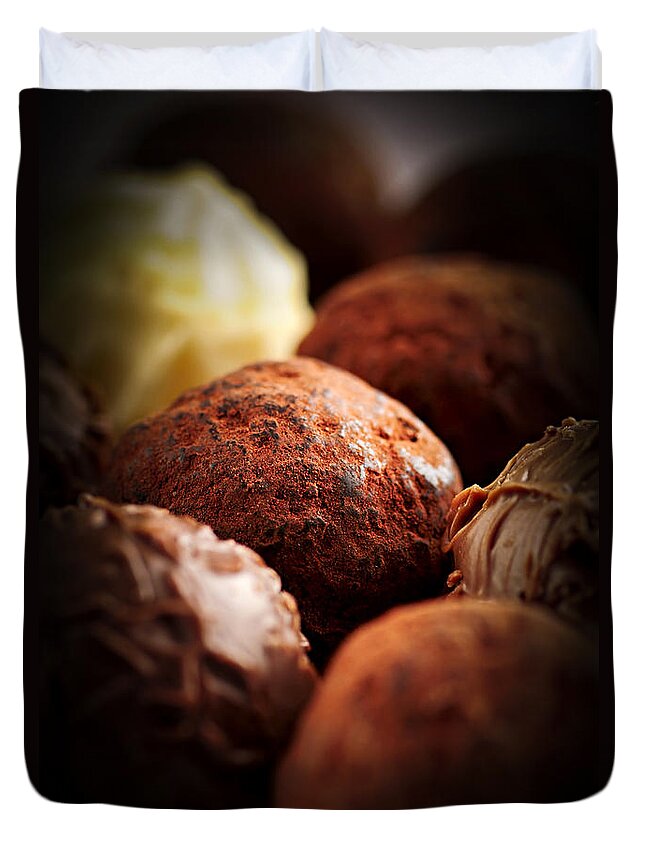 Chocolate Duvet Cover featuring the photograph Chocolate truffles 3 by Elena Elisseeva