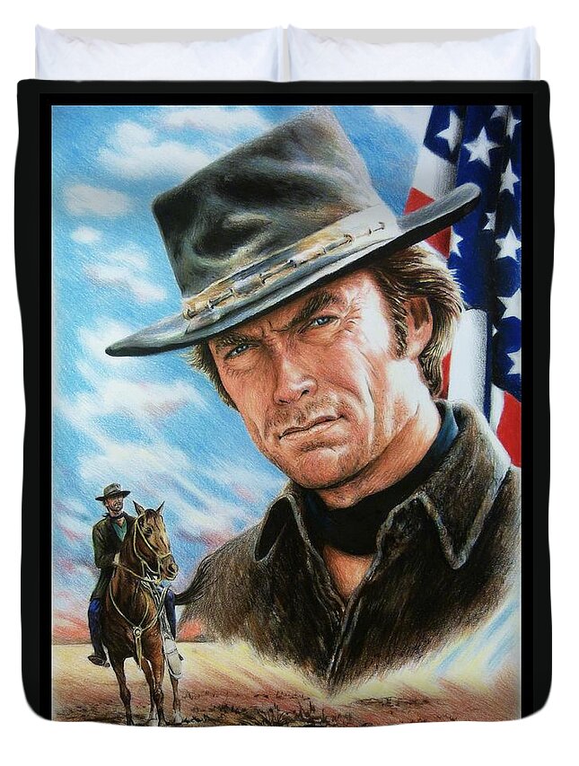 Patriotic Duvet Cover featuring the painting Clint Eastwood American Legend #2 by Andrew Read