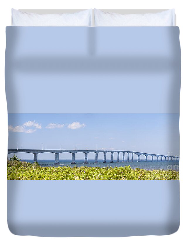 Bridge Duvet Cover featuring the photograph Confederation Bridge panorama 1 by Elena Elisseeva